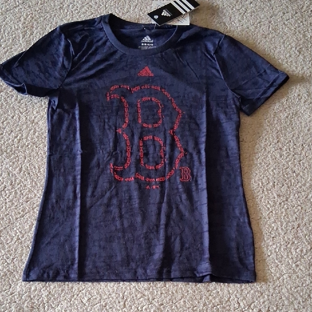 New Adidas Kids Dark Blue Burnout Boston Red Sox Tee